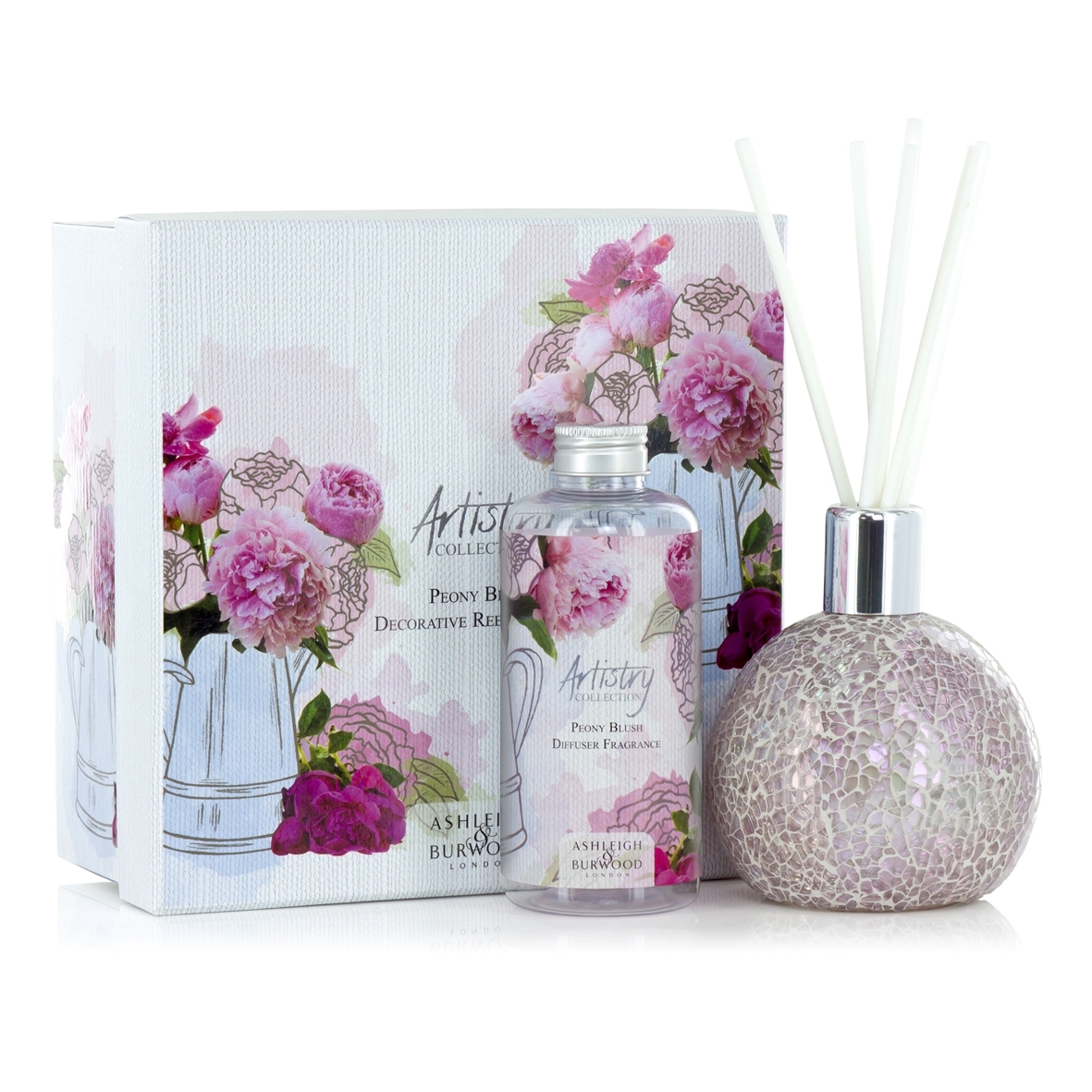 Pfingstrose Edel Duft-Set Diffuser 180ml traumhaftes Mosaikgefäss